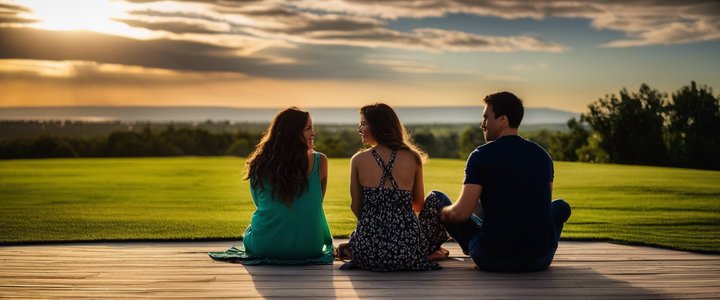 Couple in therapy session, discussing relationship conflicts with a counselor.