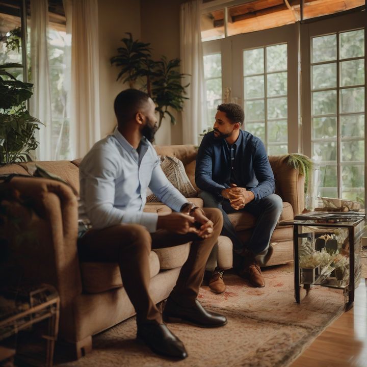 Couple in therapy session, discussing relationship issues with a counselor.