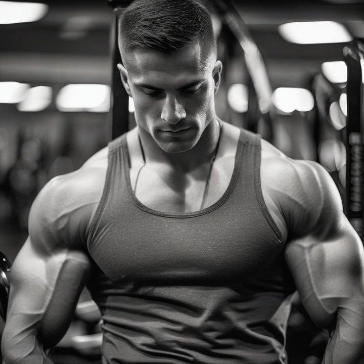 Man lifting weights in a gym, focusing on muscle growth exercise.