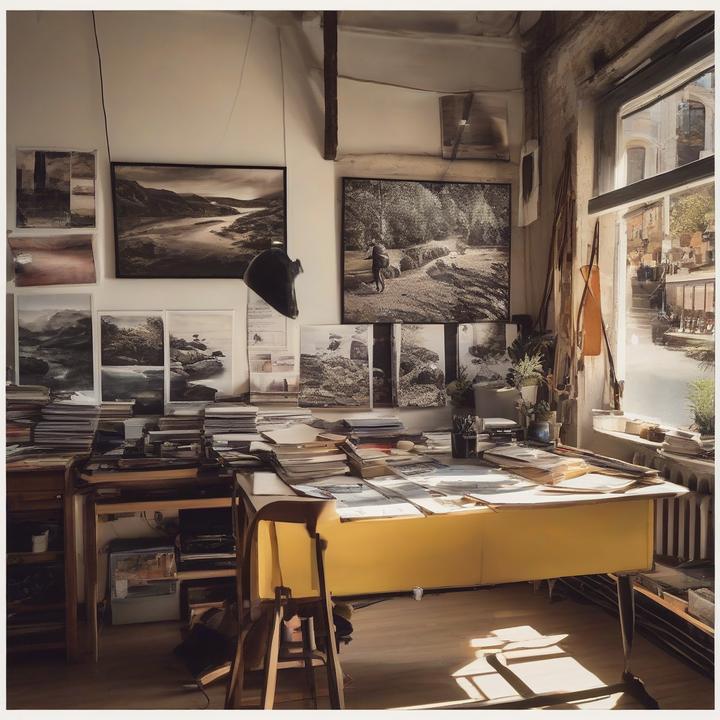 Person holding a paintbrush, confidently creating artwork in a studio.