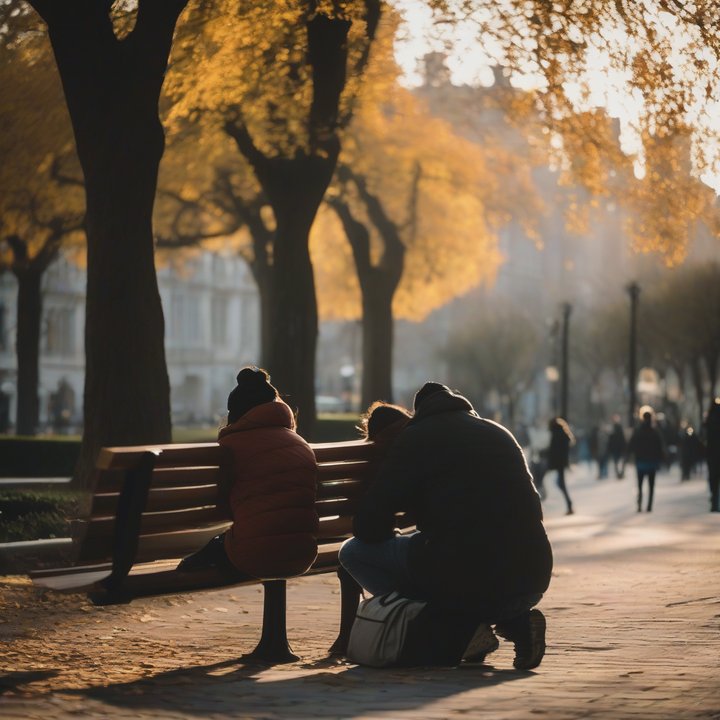Person holding a sign, seeking attention from bystanders nearby.