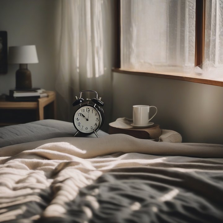 Person looking concerned, holding a wake-up alarm clock tightly.