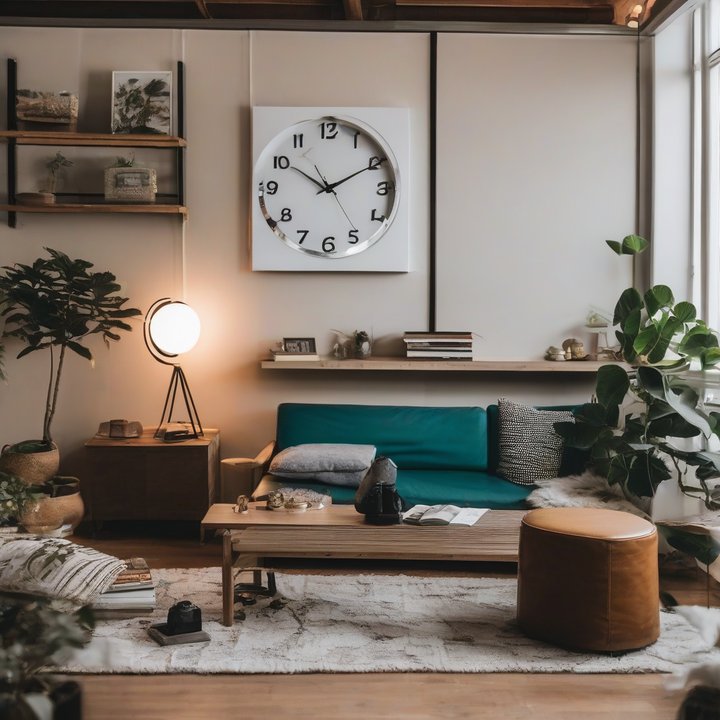 Person staring at phone with distracted expression, surrounded by clocks.