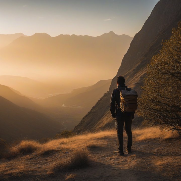 Woman standing alone, reflecting near a serene lake at sunset.