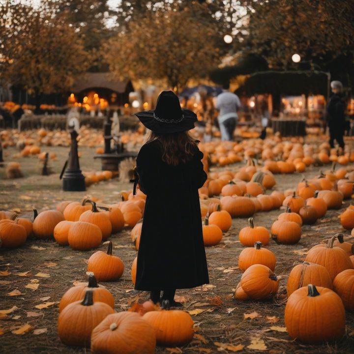 People in Halloween costumes posing with spooky decorations and props.