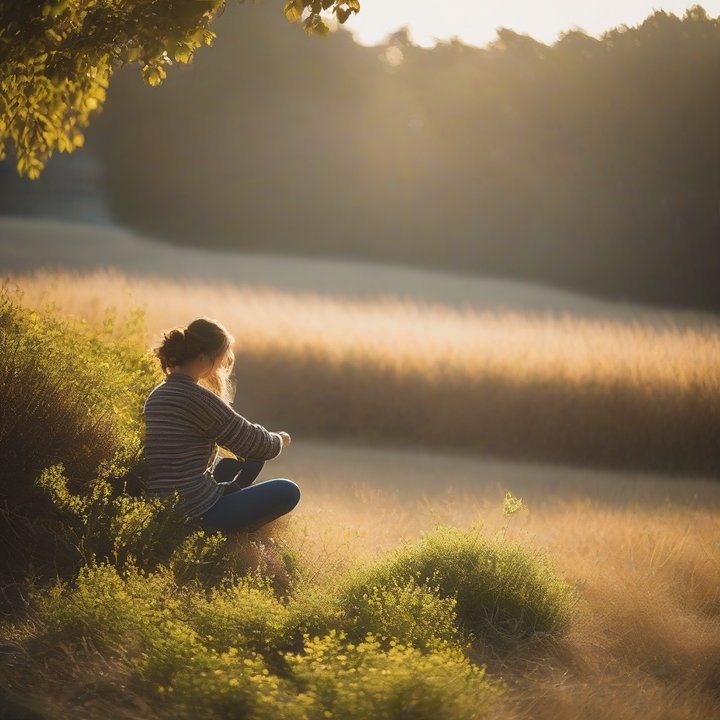 Person writing in a journal with a thoughtful expression outdoors.