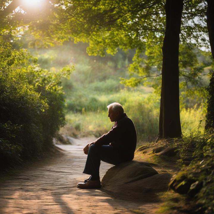 Person sitting alone, reflecting with hands on face in contemplation.