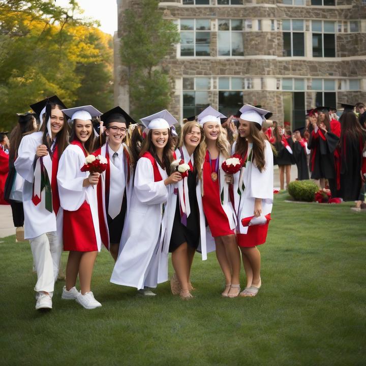 Smiling graduates holding yearbook with humorous senior quotes displayed.